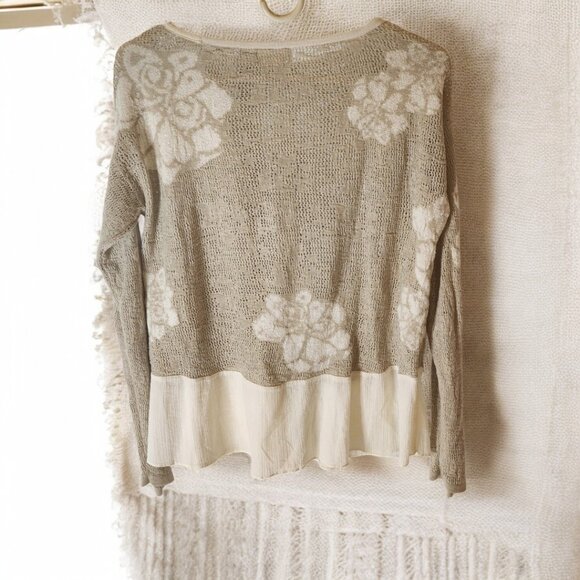 Style & Co Floral Knit Sweater M – Boho Layered Hem Beige Pullover Top - Picture 3 of 10